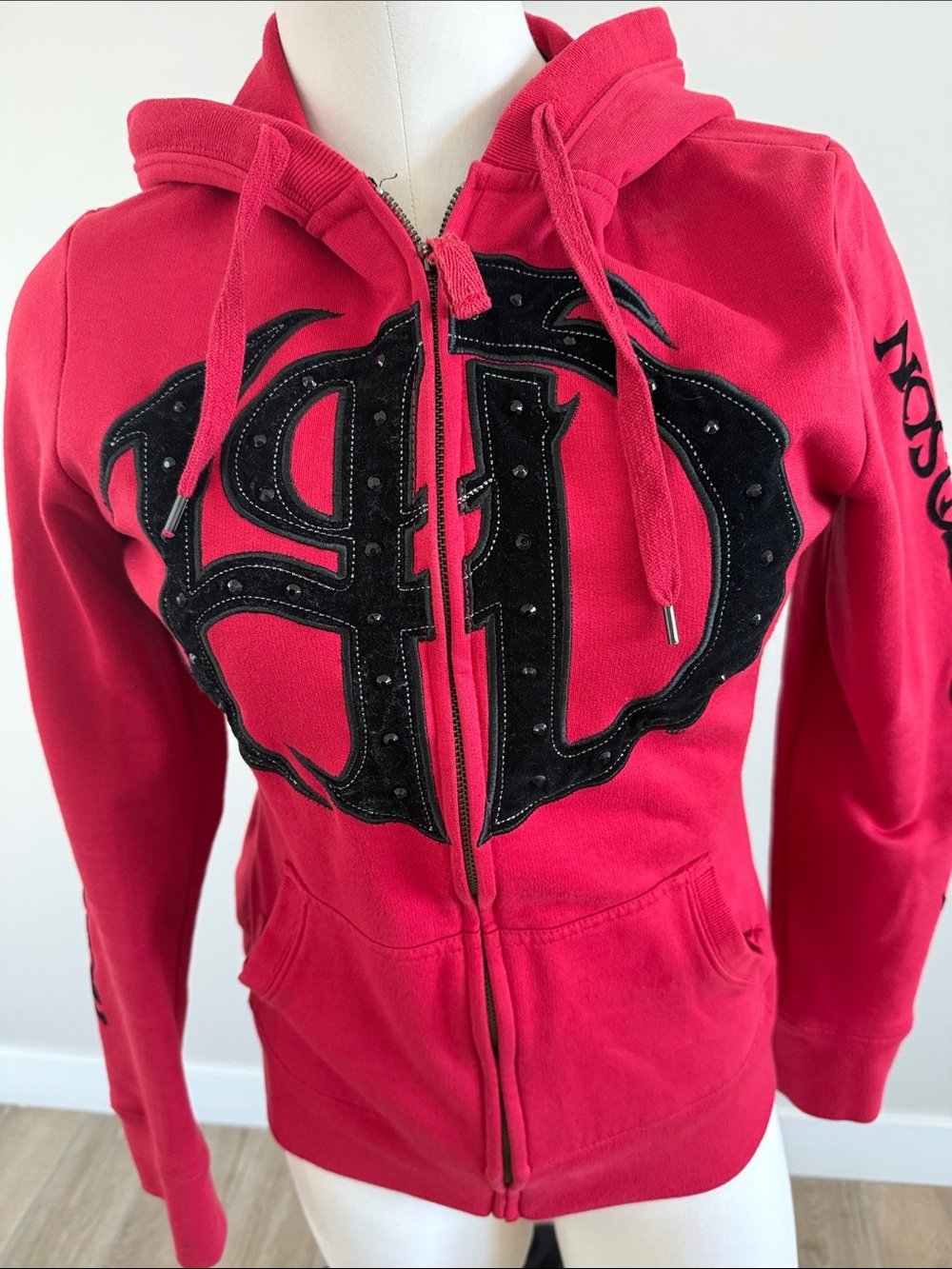 Harley-Davidson Red Women's Zip Hoodie with Black Studded Logo